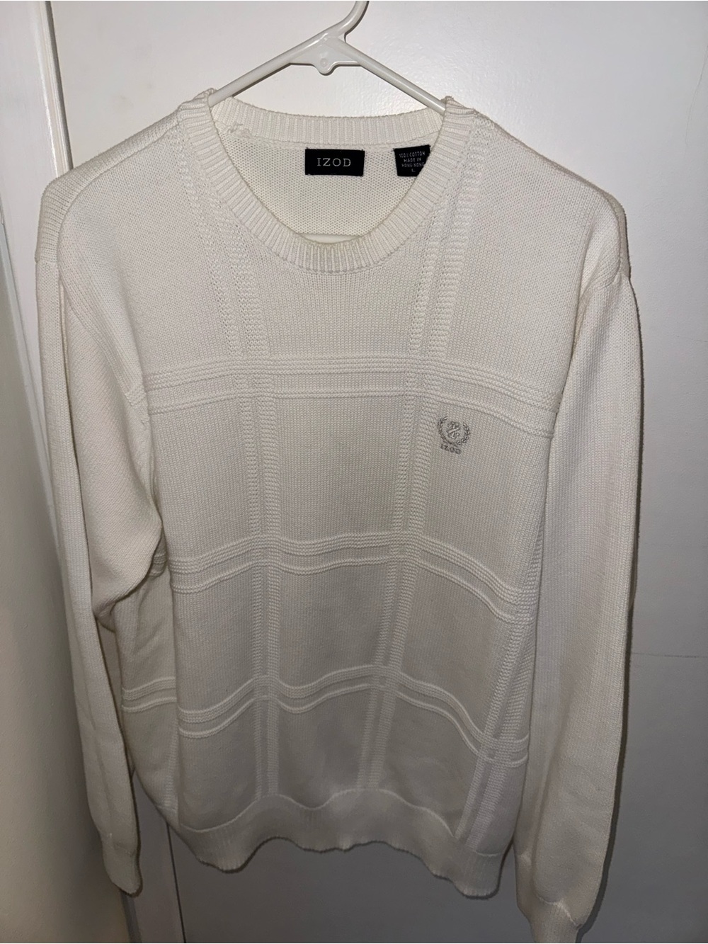 Vintage 90s IZOD Off-White Crest Knit Crewneck Sweater